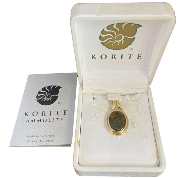 Korite 14KT Gold and Ammolite Pendant - 16.5 x 27.7mm Pendant (Total weight: 4.6 grams)