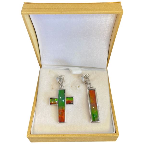 Two .925 Silver and  Ammolite Pendants - The cross is 28mm long (Total weight of both pendants toget