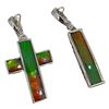 Image 2 : Two .925 Silver and  Ammolite Pendants - The cross is 28mm long (Total weight of both pendants toget