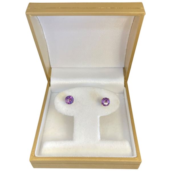 14KT Gold Amethyst Round Stud Earrings - 1.75 CTW  (Total weight: 0.7 grams)