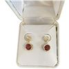 Image 2 : 14KT Gold Garnet & White Topaz Earrings - Bezel set .05 Carat Garnets - (Total weight: 1.7 grams)