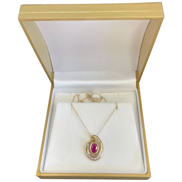 14KT Gold Garnet & Diamond Slide Pendant Necklace - 18" Chain  - 15 x 21mm pendant. Bezel set  1.5 C