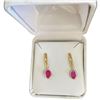 Image 2 : 14KT Gold Ruby Drop Earrings - 4.5 x 5.5mm Rubies - 20mm drop (Total weight: 1 gram)