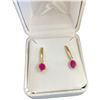 Image 3 : 14KT Gold Ruby Drop Earrings - 4.5 x 5.5mm Rubies - 20mm drop (Total weight: 1 gram)