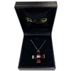 Image 2 : 14KT Gold Garnet and Diamond Cross Necklace - 24 x 24mm garnet cross with diamond in the center on a