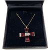 Image 3 : 14KT Gold Garnet and Diamond Cross Necklace - 24 x 24mm garnet cross with diamond in the center on a