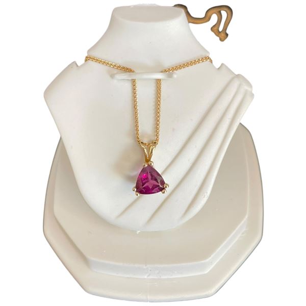14KT Gold Trillion Cut Garnet Pendant Necklace - 6mm Garnet on 18" chain (Total weight: 2.1 grams)