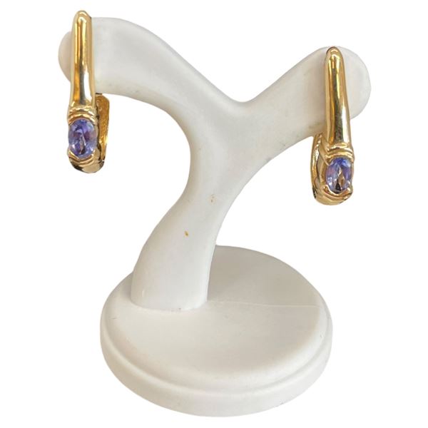 14KT Gold Tanzanite Half Hoop Earrings - 3mm gems on 19mm long earring (Total weight: 2.8 grams - no