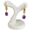 Image 1 : 14KT Gold Hoop Earrings with Amethyst Dangle - 5 x 7mm gems on 12.5mm hinged hoops (total weight: 1.