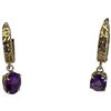 Image 2 : 14KT Gold Hoop Earrings with Amethyst Dangle - 5 x 7mm gems on 12.5mm hinged hoops (total weight: 1.