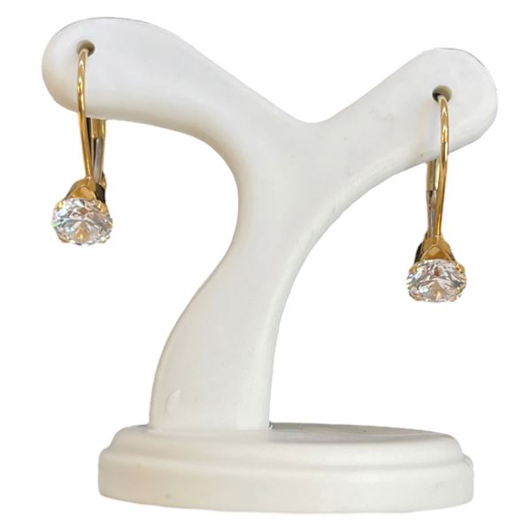 14KT Gold White Topaz Solitaire Earrings - Lever Back  - 5.8mm gems (Total weight: 1.2 grams)
