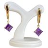 Image 1 : 14KT Gold Amethyst Princess Cut Drop Earrings - Lever Back  - 6.8mm gems (Total weight: 1.6 grams)