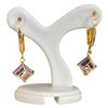 Image 2 : 14KT Gold Amethyst Princess Cut Drop Earrings - Lever Back  - 6.8mm gems (Total weight: 1.6 grams)