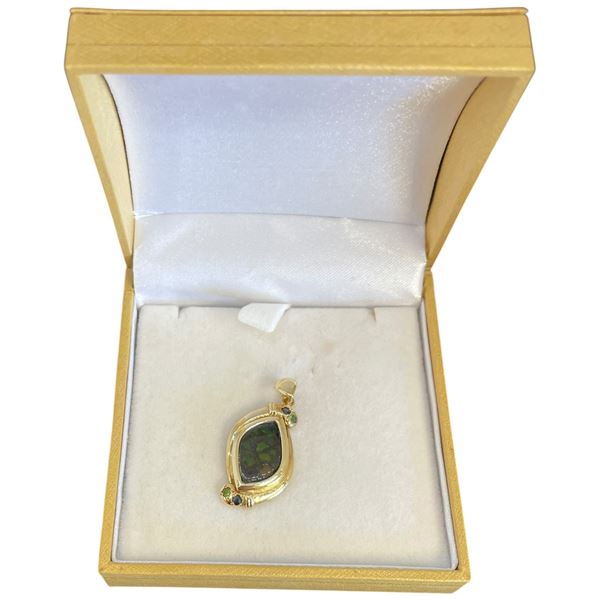 Korite 14KT Gold Ammolite Pendant with Gemstone Accents - 14 x 26mm pendant (Total weight: 4 grams)