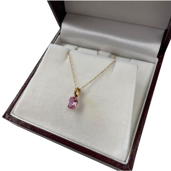 14KT Gold Pink Diamonelle 18" Pendant Necklace - 3.8 x 6mm oval faceted lab created pink diamond (To