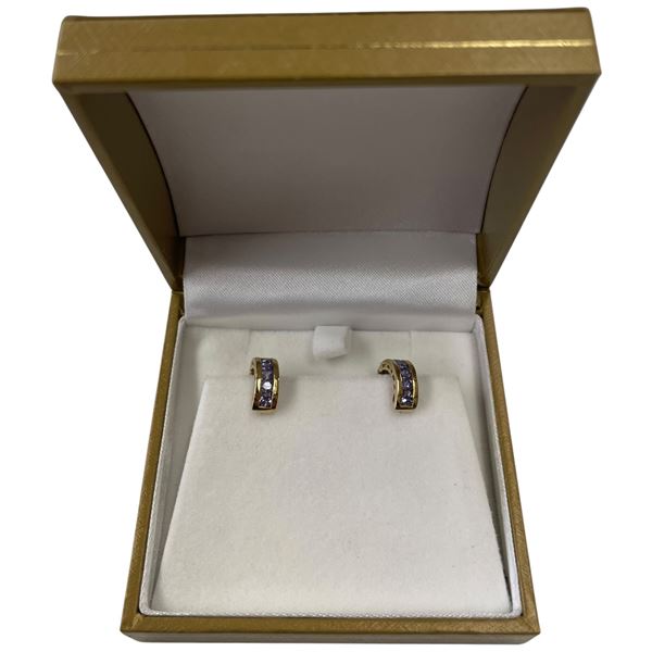 14KT Gold Tanzanite Channel Set Huggie Hoop Earrings - 4.5 mm thick by 13mm diameter (Total weight: 