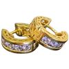 Image 2 : 14KT Gold Tanzanite Channel Set Huggie Hoop Earrings - 4.5 mm thick by 13mm diameter (Total weight: 
