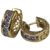 Image 3 : 14KT Gold Tanzanite Channel Set Huggie Hoop Earrings - 4.5 mm thick by 13mm diameter (Total weight: 
