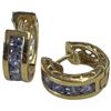 Image 4 : 14KT Gold Tanzanite Channel Set Huggie Hoop Earrings - 4.5 mm thick by 13mm diameter (Total weight: 