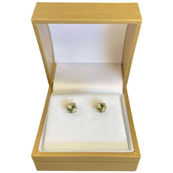 14KT Gold Peridot Stud Earrings - 1 CTW - Claw Set (Total weight: 0.9 grams)