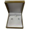 Image 1 : 18KT Gold Blue Topaz Stud Earrings - 0.75 CTW - Claw Set 3 x 5mm gems (Total weight: 0.69 grams)