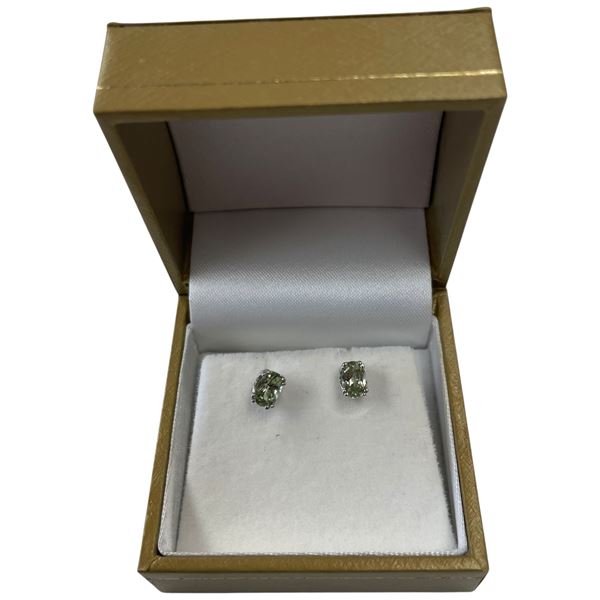 14KT White Gold Green Tashmarine Stud Earrings  - 1 CTW - Claw Set  4 x 5.8mm oval gems (Total weigh