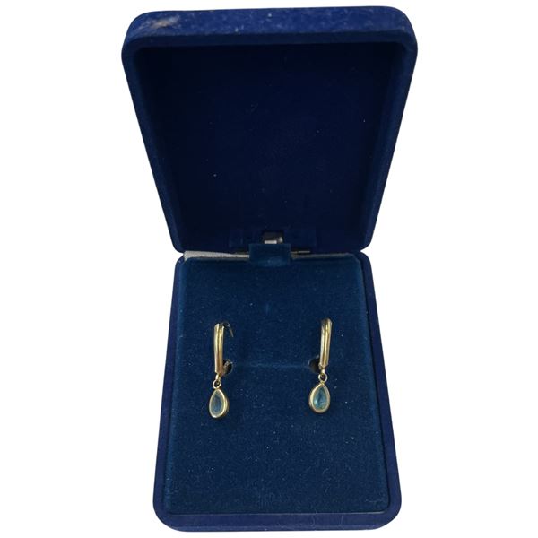14KT Gold Blue Topaz Lever Back Earrings - Teardrop topaz drop is 4 x 5.5 mm (Total weight: 1.3 gram