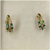 Image 2 : 10KT Gold Emerald & Clear Crytal Accented Hinged Earrings - 14mm long with omega back (Total weight: