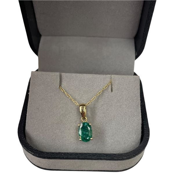 14KT Gold Emerald Crystal Pendant on 18" Chain - 1 CT oval stone (Total weight: 1.49 grams)