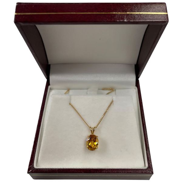 14KT Gold 2 Carat Citrine Pendant Necklace - 18" chain (Total weight: 2.5 grams)