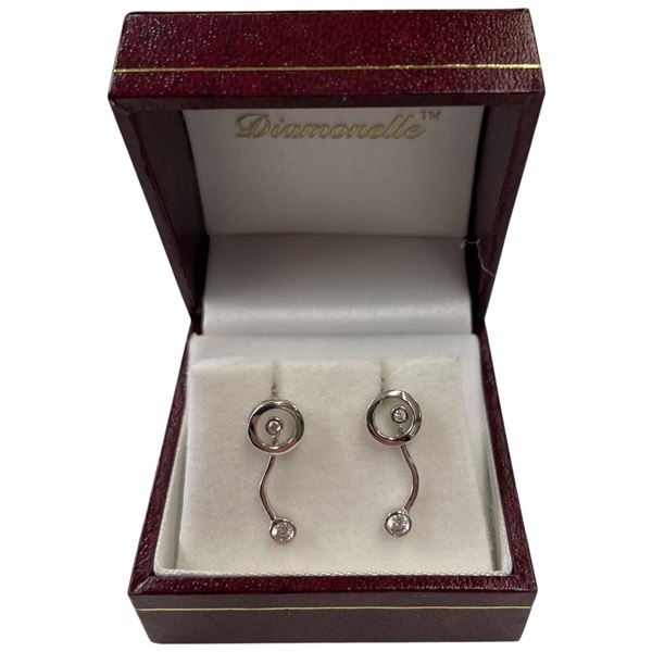 14KT White Gold Diamonelle Earrings - 20mm long (Total weight: 2.1 grams)