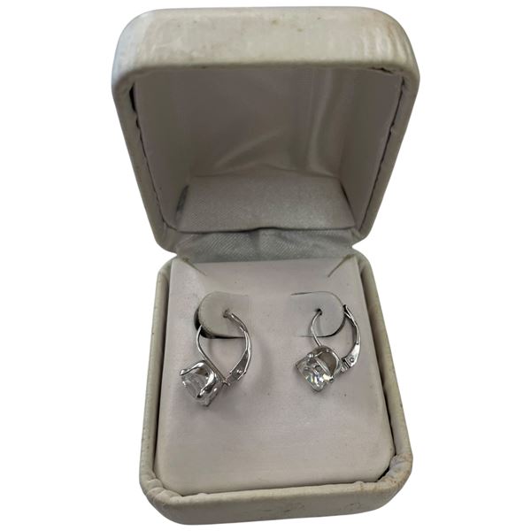 14KT White Gold 2 CTW Princess Cut Cubic Zirconia Earrings - Lever Back (Total weight: 1.9 grams)