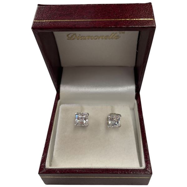 14KT White Gold 2 CTW Princess Cut Diamonelle Stud Earrings (Total weight: 1.4 grams)