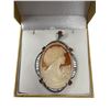 Image 1 : Large White Gold Plated .925 Silver Cameo Pendant with Tourmaline Accent Gems- 48 x 59 mm (Total wei