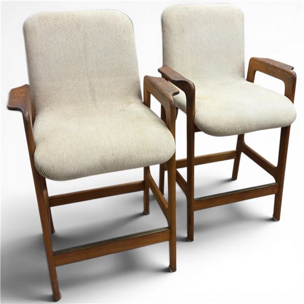 Pair of Mid Century Teak Stained Stools Seat Height is 25"
