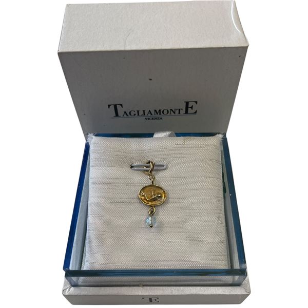 14K Gold Tagliamonte Embossed Charm with Venetian Glass Bead (Total weight: 1.3 grams) Pendant measu