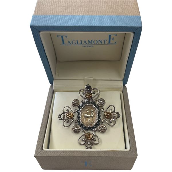 Sterling Silver Tagliamonte 18" Filagree Pendant Necklace with14K Gold Accents (Total weight:16.9 gr