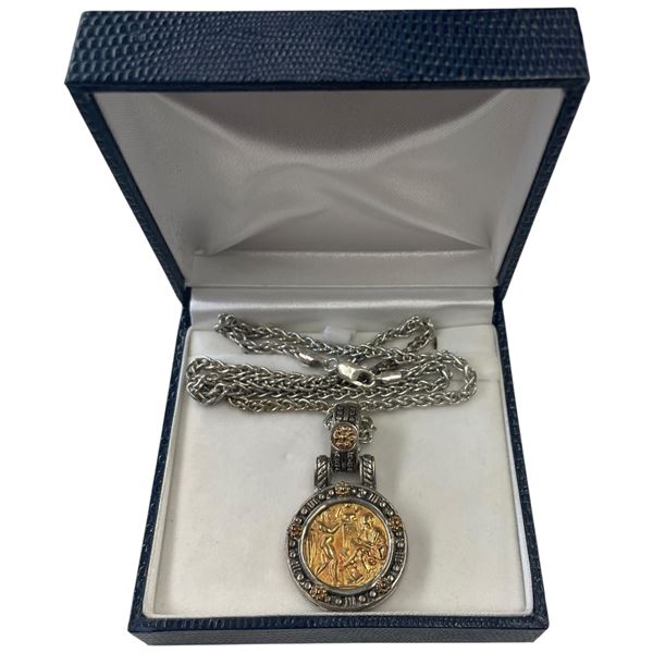 Sterling Silver Tagliamonte 18" Pendant Necklace with 14K Embossed Gold Center (Total weight: 30 gra
