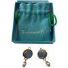 Image 1 : 14K Gold Tagliamonte Blue Venetian Intaglio Glass Earrings with Pearl Drop (Total weight: 7 grams) L