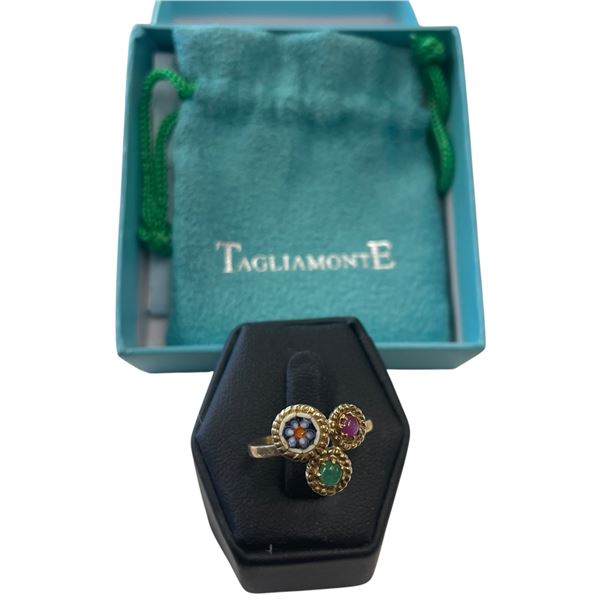 .925 Silver Tagliamonte Venetian Glass Mosaic & Cabochon Ring - Size 8 ( Total weight: 2.5 grams) Ri