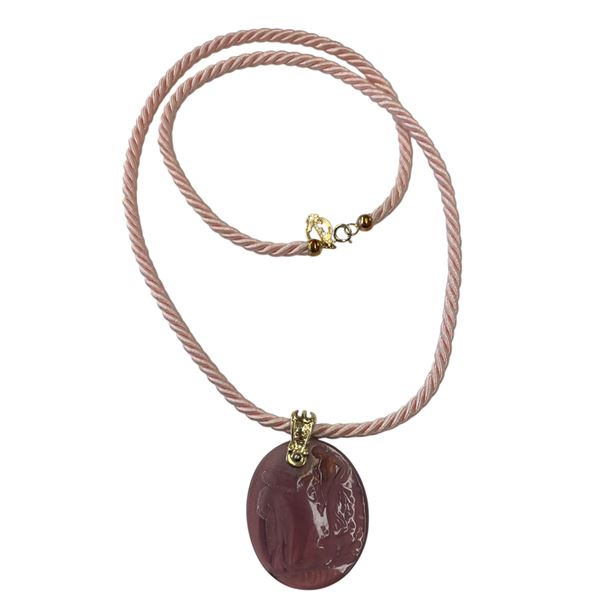 Tagliamonte Pink Venetian Intaglio Glass Pendant with 14K Gold Bale & Clasp (Total weight without  c