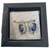 Image 1 : 14K White Gold Tagliamonte Blue Venetian Intaglio Glass Earrings - Lever Back (Total weight: 3.8 gra
