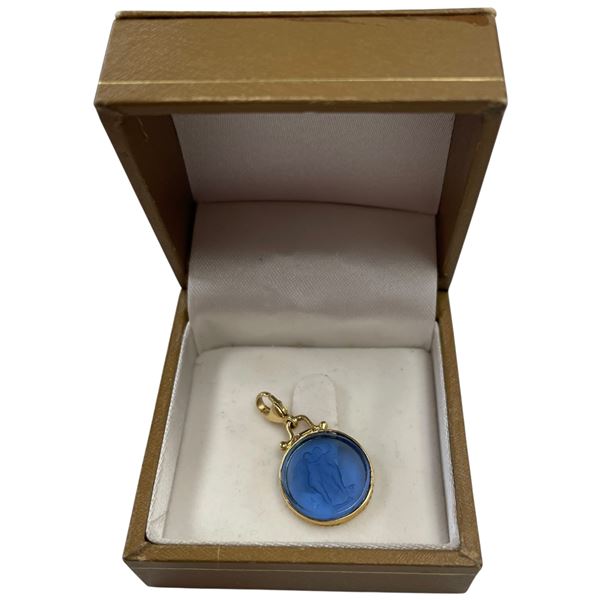 14K Gold Tagliamonte Blue Venetian Glass Intaglio Charm (Total weight: 2.2 grams) Charm is 15.4mm di
