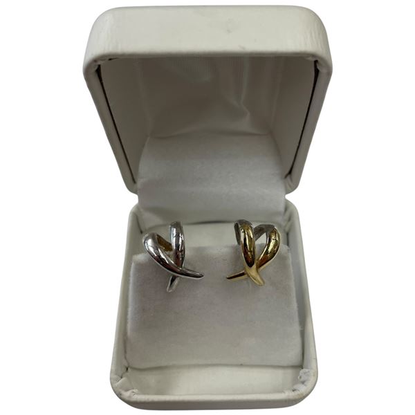 10K Reversible Yellow/White Gold Hinged Huggie Earrings (Total weight: 3.3 grams)