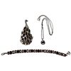 Image 1 : Sterling Silver & Garnet Necklace, Bracelet & Peacock Brooch - Brooch is 1.5" x 3" (Total weight: 52