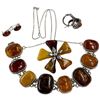 Image 1 : Sterling Silver & Garnet Necklace, Bracelet & 2 Pairs of Earrings- Brooch is 1.5" x 3" (Total weight