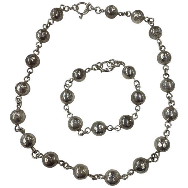 18" Sterling Silver Necklace & Bracelet with Toggle Clasp - 11 mm balls - (Weight: 71 grams)