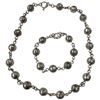 Image 1 : 18" Sterling Silver Necklace & Bracelet with Toggle Clasp - 11 mm balls - (Weight: 71 grams)