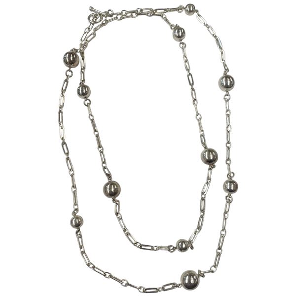 46" Sterling Silver Chain & Ball Necklace with Toggle Clasp - 14 & 10 mm balls - (Weight: 79.8 grams