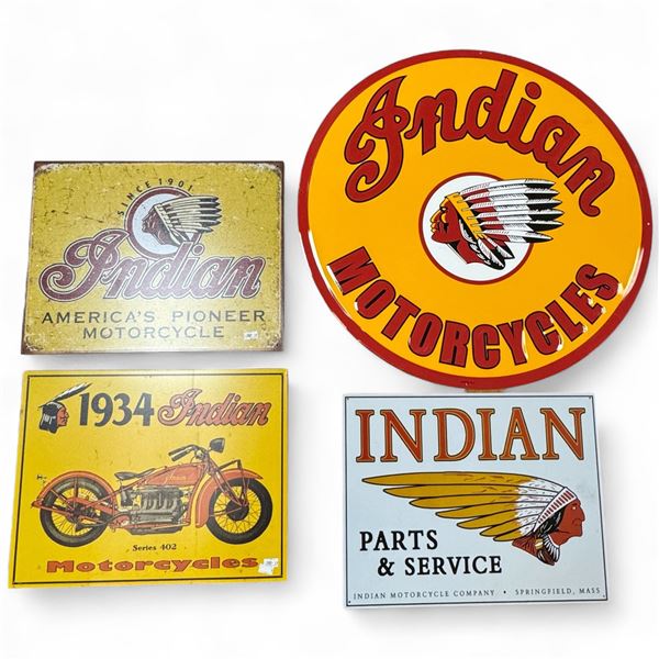 Set of 4 Indian Motorcycle Replica Metal Signs Largest is 23.5" Diameter